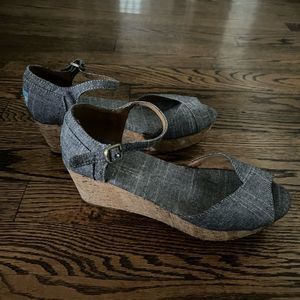 Toms Chambray & Cork Wedge Sandals